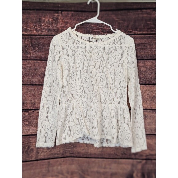 LC Lauren Conrad Sheer Runway Collection Peplum White Lace Top Small Bridal - Picture 1 of 8